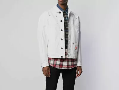 $2149 Dsquared2 Men's White Button Over Denim Jean Trucker Jacket Coat Size S • $259.98