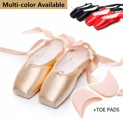 Pink Professional Pointe Ballet Dance Shoes Satin With Toe Pads Black Women Men • $25.10