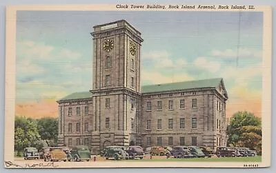 £2.06 • Buy Linen~Rock Island Illinois~Rock Island Arsenal~Clock Tower Building~Postcard
