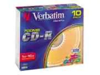 Verbatim CD-R 700MB/80min/52X - 10 Pack Slim Jewel Cases DataLifePlus Colors • $21.65