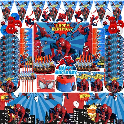 Spider-man Birthday Party Supplies Decorations Set Banner Balloons Cup Plate • $4.66