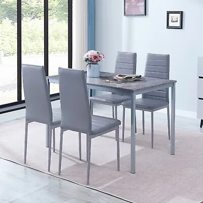 47  Gray Marble MDF Top Dining Table & 4pcs Gray Faux Leather Dining Chairs Set • $209.99