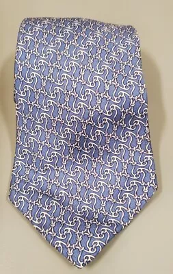 HERMES Neck Tie Men Blue Silk Authentic Chain Link (7881 MA ) - Made In FRANCE • $40