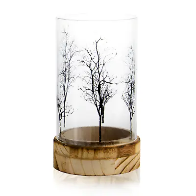 £8.99 • Buy Tree Design Tealight Candle Holder Glass And Wooden Tea Light Holder | M&W