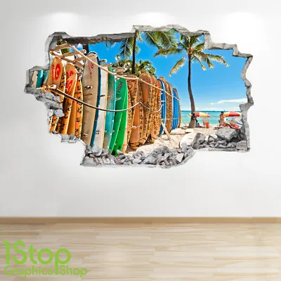 £11.99 • Buy Surfing Wall Sticker 3d Look - Ocean Sea Paradise Beach Bedroom Lounge Z607