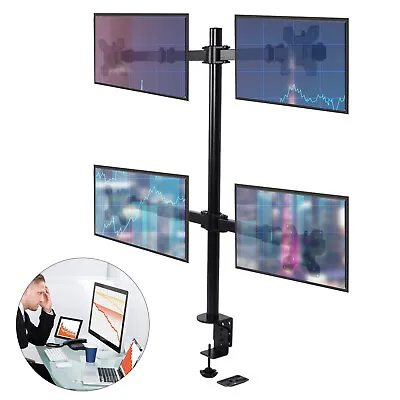 Quad Four Arm Desk Mount LCD Computer Monitor Bracket Stand 10”-27” Screen TV • $58