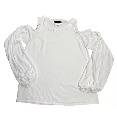 Milly Bergdorf Goodman Sweater Women's Sz Small Could Shoulder Ruffle White Soft • $19.53