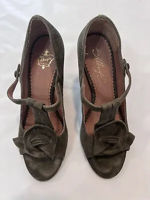 Miss Albright Embossed Suede Leather Green Period Heels Size 37 1/2 1940's • $29.99