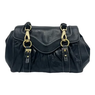 La Gioe Di Toscana Shoulder Handbag Black Gold Snake Embossed Leather  • $49.99