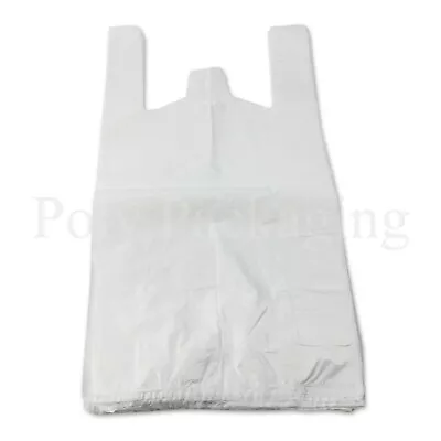 100 X WHITE VEST CARRIER BAGS 11x17x21  (280x410x510mm)Plastic Retail Takeaway • £4.49