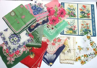Lot 16 Ladies Vtg Floral Print Cotton Hankies Some Labels Designers Hand Rolled • $38