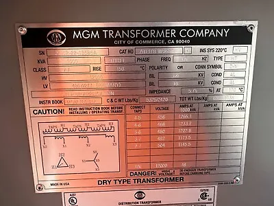 MGM Transformer Ph3 Outdoor (Nema 3R) Spec Sheet Available • $45000