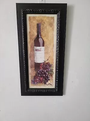 C. WINTERLE OLSON Wine Bottle And Grapes Drawn Art Painting Framed Wall S 23*11 • $65