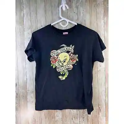 Vintage Looney Tunes Juniors Shirt  XL 15-17 Black Tweety Bird ED Hardy Style • $24.95