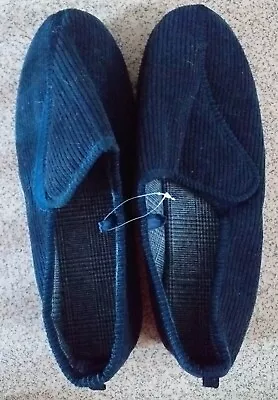 NEW WITHOUT TAG Size 11 Touch Fasten Navy Cord Memory Foam Slippers F & F Tesco  • £12.50
