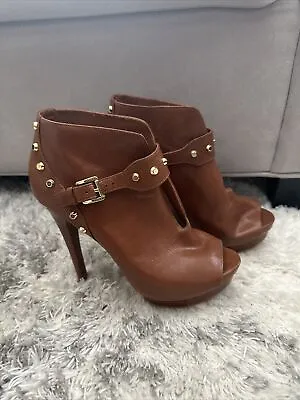 MICHAEL Michael Kors  Platform Ankle Boots Size 7.5 Luggage/Brown Shoes Open Toe • $35