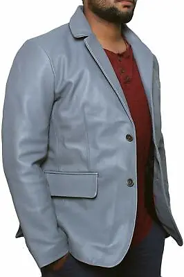 Classic Men's Lambskin Leather High Quality Blazer TWO BUTTON Coat Gray Jacket  • $123.67