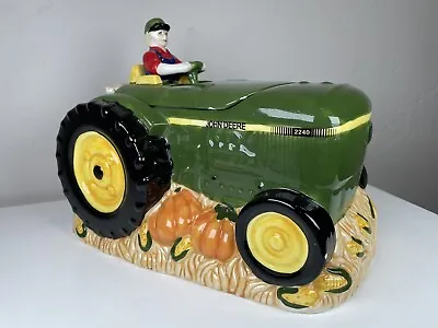John Deere Summer Harvest Ceramic Cookie Jar Tractor 12” W Family Dog By Gibson • $30