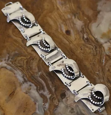 1930's  HANDMADE 3-D Sterling Max Art  Deco Panel Link Bracelet 55 Grams 7 In • $0.99