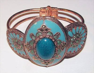 $29 • Buy • Classic Vintage Copper-toned Turquoise Cabochon Costume Jewelry Bracelet •