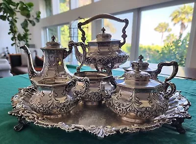 MAGNIFICENT DOMINICK & HAFF 6pc STERLING SILVER TEA & COFFEE SERVICE C. 1890 • $3900