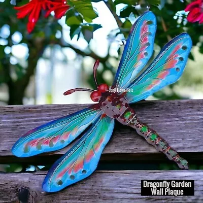 Dragonfly Wall Art Garden Ornament Metal Plaque Hanging Fence Home Decor Blue • £11.90