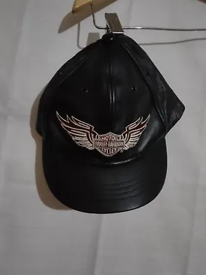 Vtg Harley Davidson Women's Biker Leather Motorcycle Hat Basketball Cap Wings Md • $50