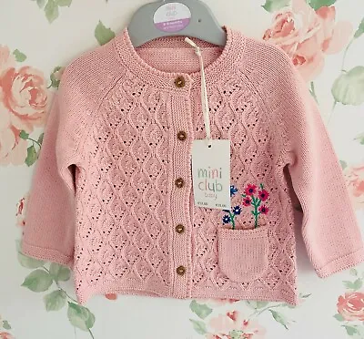 £7.99 • Buy Boots Baby Girls Cardigan Mini Club Baby Pink Knitted Cotton Button Floral BNWT