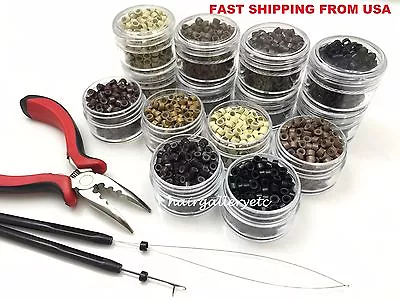 250 SILICONE MICRO BEADS Feather I TIP Hair Extension TOOL KIT PLIERS LOOP HOOK  • $7.99