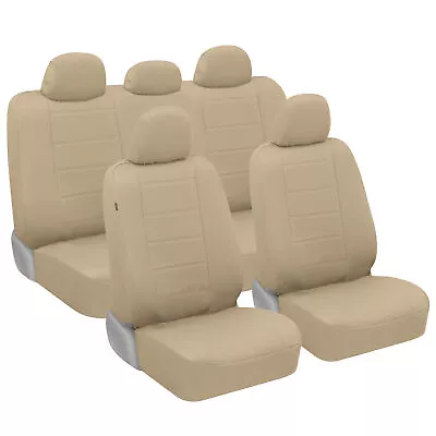 CarXS Luxurious PU Leather Car Seat Covers Full Set Front & Rear In Tan Beige • $44.90