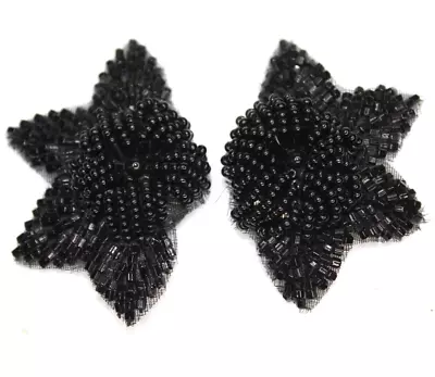 Beaded Shoe Clips Black Jet Mourning Glass Seed Bead Flowers • $24.99