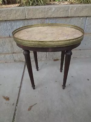 COLBY'S Marble Top French Louis XVI Petite Small Bouillotte Table Sierra Marble • $599.95