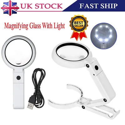 Large Magnifying Glass With Light 8 LED Magnifier Foldable Stand Desk Read White • £8.49