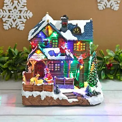 Light Up Snow Scene Reindeer Lodge LED Christmas Ornament Music Moving 24cm • £42.99