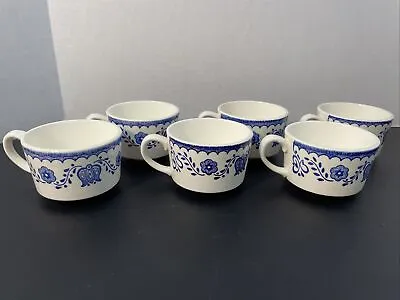 Mtc155 Set Of 6 Vintage Mount Clemens Pottery Cups Mugs Tip Blue White Flower • $16.98