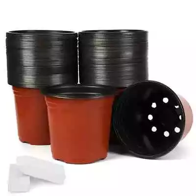 JERIA 100-Pack 6 Inch Plastic Plant Nursery Pots Come With 100 Pcs Plant Labels • $20.88