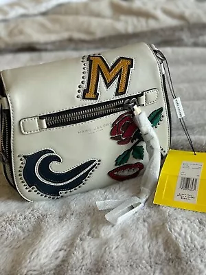 Marc Jacobs Gotham Design Saddle Bag Rose Lips Patch White Strap Crossbody Bag • $250