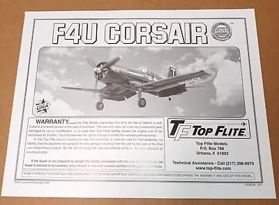 Hobbico Top Flite F4U Corsair Size 60 Scale Manual Instruction Book New! CRSGP03 • $24.95