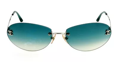 CHANEL Y2K CH 4013 124/57  56mm Rimless Green Lens Cocomark Sunglasses Italy • $179.90