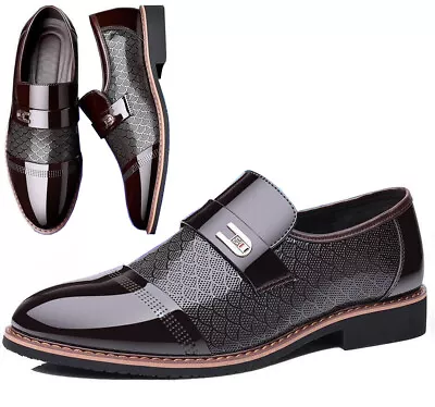 Mens Slip On Leather Formal Shoes Luxury Oxfords Groom Wedding Shoes Sizes 5-10 • £29.33