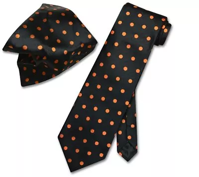 Vesuvio Napoli BLACK With ORANGE Polka Dot NeckTie Handkerchief Matching Tie Set • $13.95