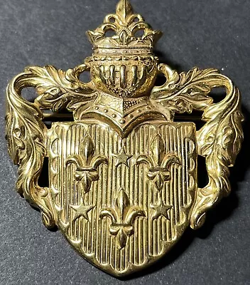 Rare Miriam Haskell Fleur De Lis Coat Of Arms Brooch Pin Lapel Gold Crown • $49.99