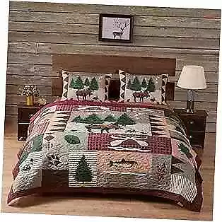  - GL-1105DQ Moose Lodge Quilt Set Natural Queen • $80.93