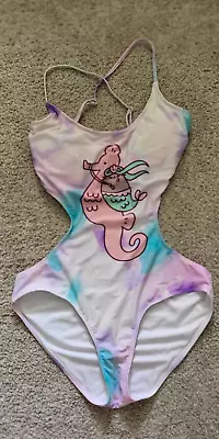 Women's XL Hot Topic Cut-Out Swim Suit~Mermaid Pusheen Cat On Seahorse EUC • $14.99