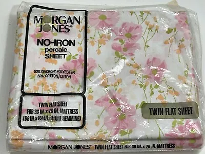 Morgan Jones Twin Flat Sheet Vtg Cotton Blend Pink & Orange Floral-new Usa • $19.99