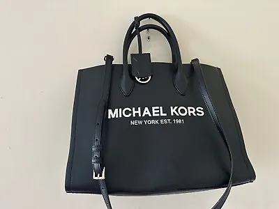 Michael Kors Mirella Large Black Leather Laptop Work Tote Bag  Logo Crossbody • $229
