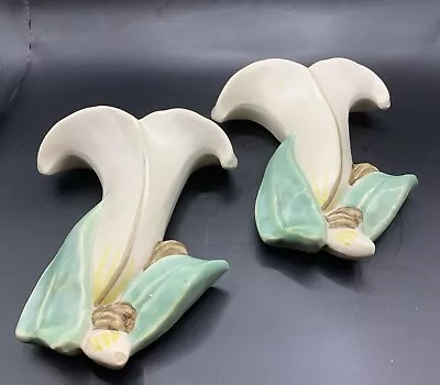 VTG Original Pair McCoy Pottery Lily Bud Vases Wall Pocket Flower 1940s. • $80