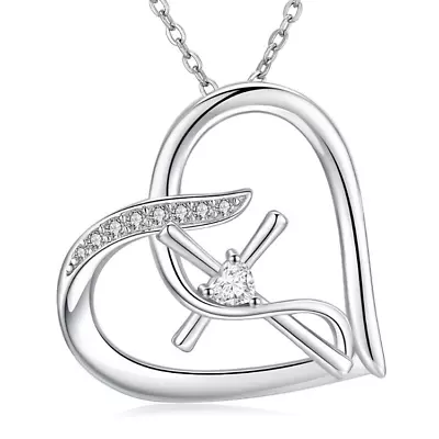 Womens White Gold 925 Sterling Silver Infinity Heart Cross Necklace Women • $36.99