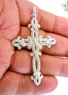 Vintage Sparkling Necklace Cross Pendant Beautiful Stones Design Silver ?? • $18.74