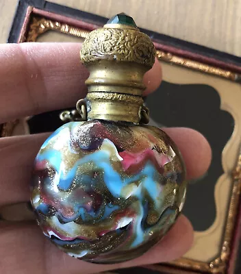 Miniature Antique Glass Perfume Bottle Chatelaine Stunning Multi Colors Wow • $145